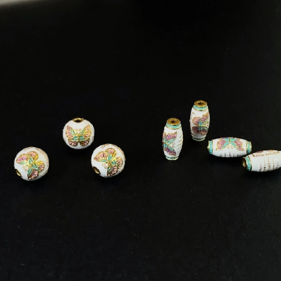 【萌宝饰品】B527烧蓝滴釉 圆珠/桶珠 蝴蝶娜娜通 隔珠DIY 约8mm宽
