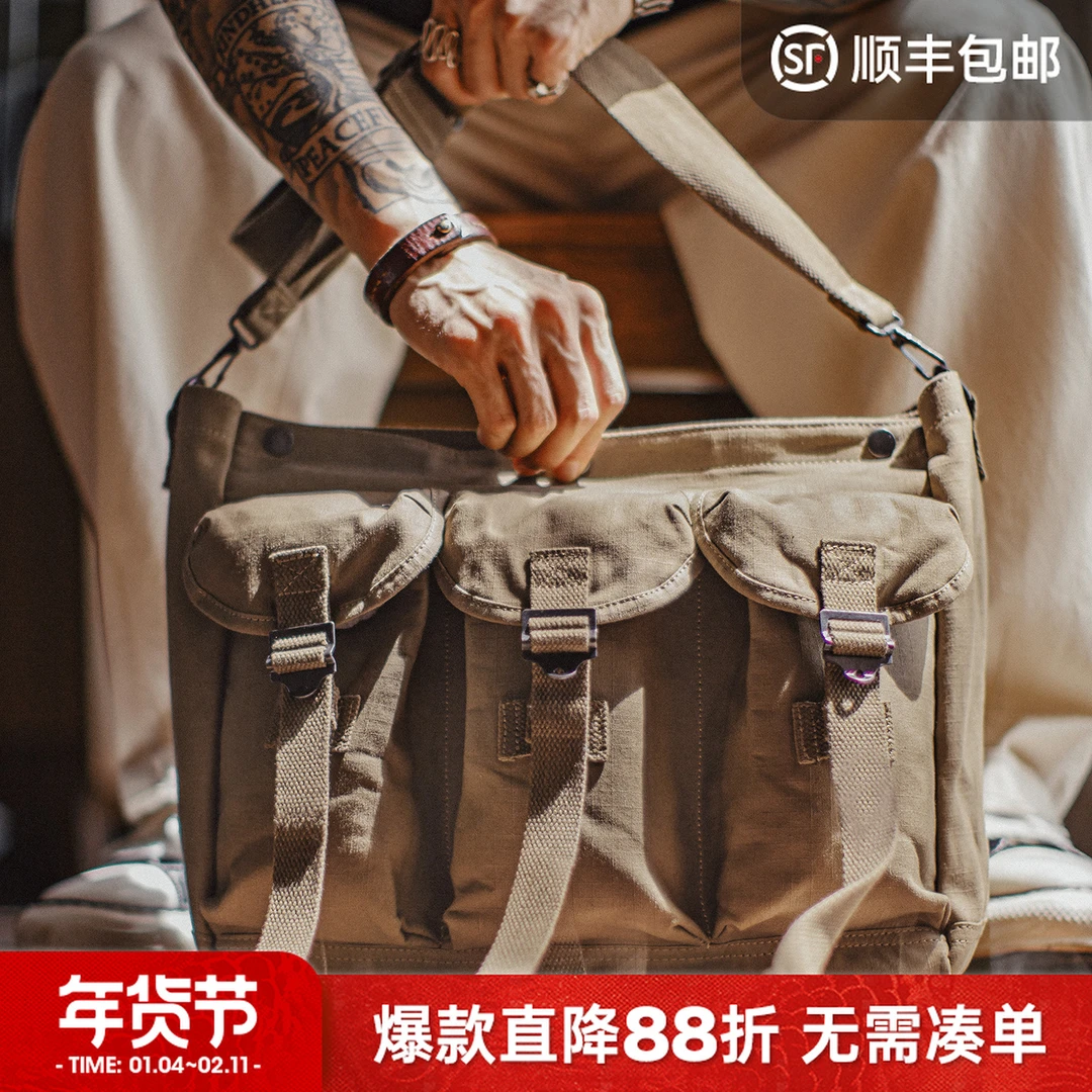 马登工装美式沙漠战术挎包户外训练黄色单肩包大容量手提邮差包男