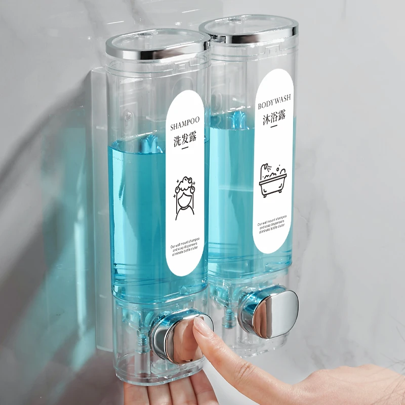 酒店宾馆皂液器免打孔壁挂式浴室手动按压洗手液沐浴露分装瓶带锁
