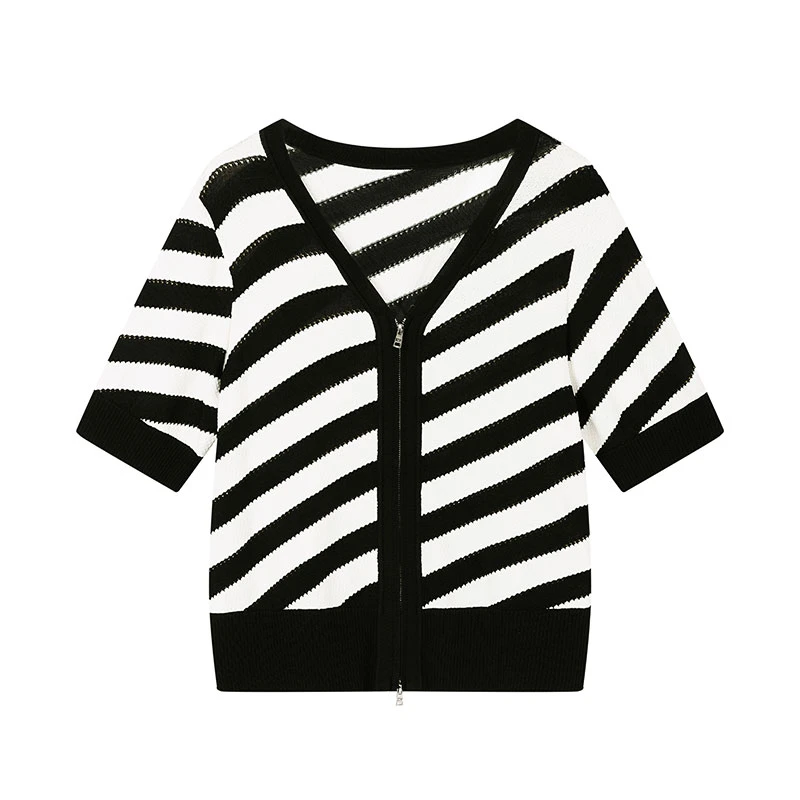 【籽言专属】音律斜条纹针织开衫N2535