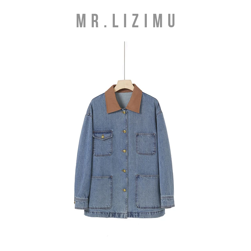 李子木先生秋冬款新款外套女款爆款2025新款复古牛仔翻领中长款