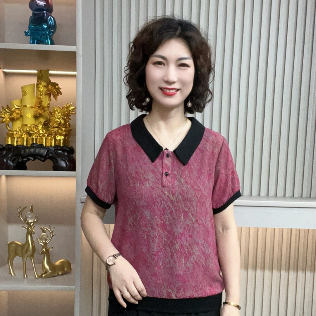 妈妈装流行欧若拉时尚潮牌女装宽松夏装女士独特漂亮小衫休闲短袖