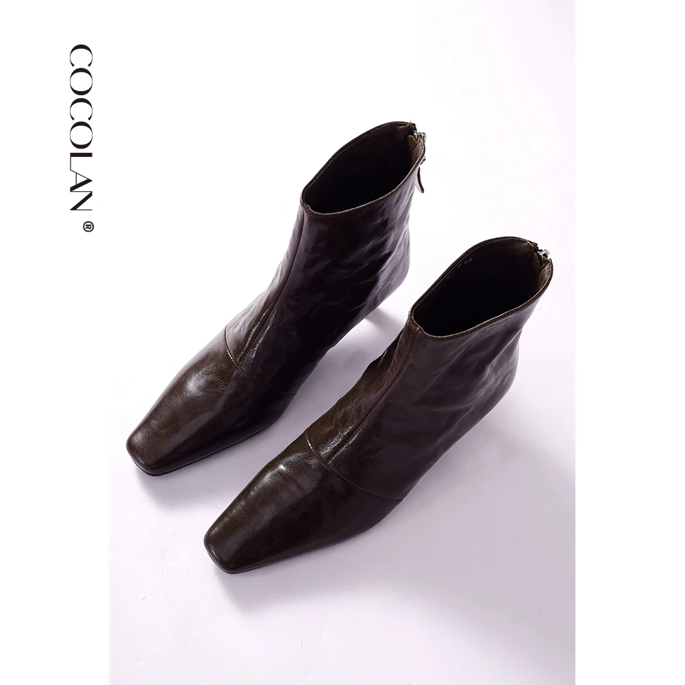 COCOLAN油蜡羊皮细跟尖头小短靴女CL8XZ9113