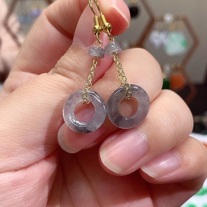 银S925镀金镶嵌翡翠耳饰