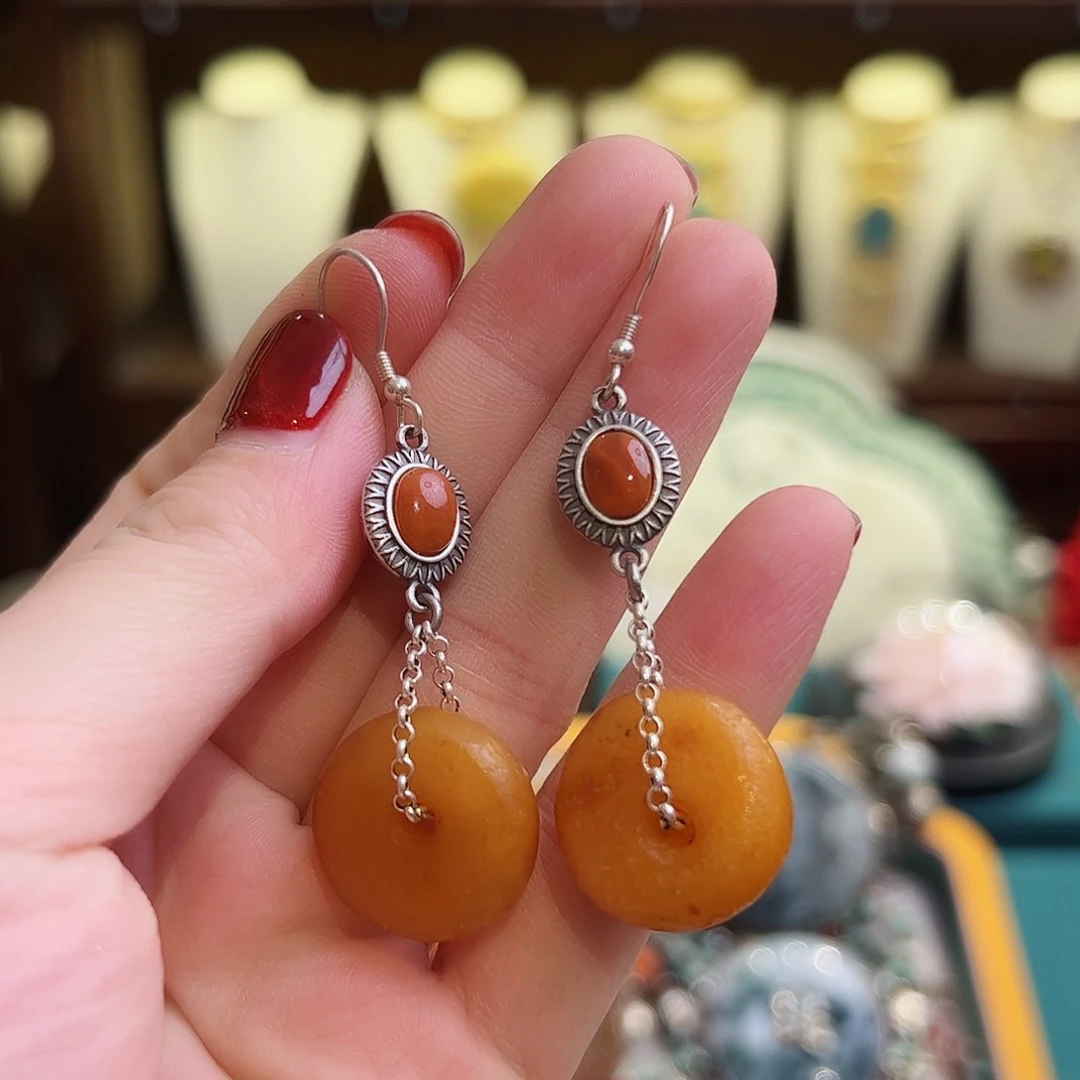 琥珀耳饰未镶嵌耳环