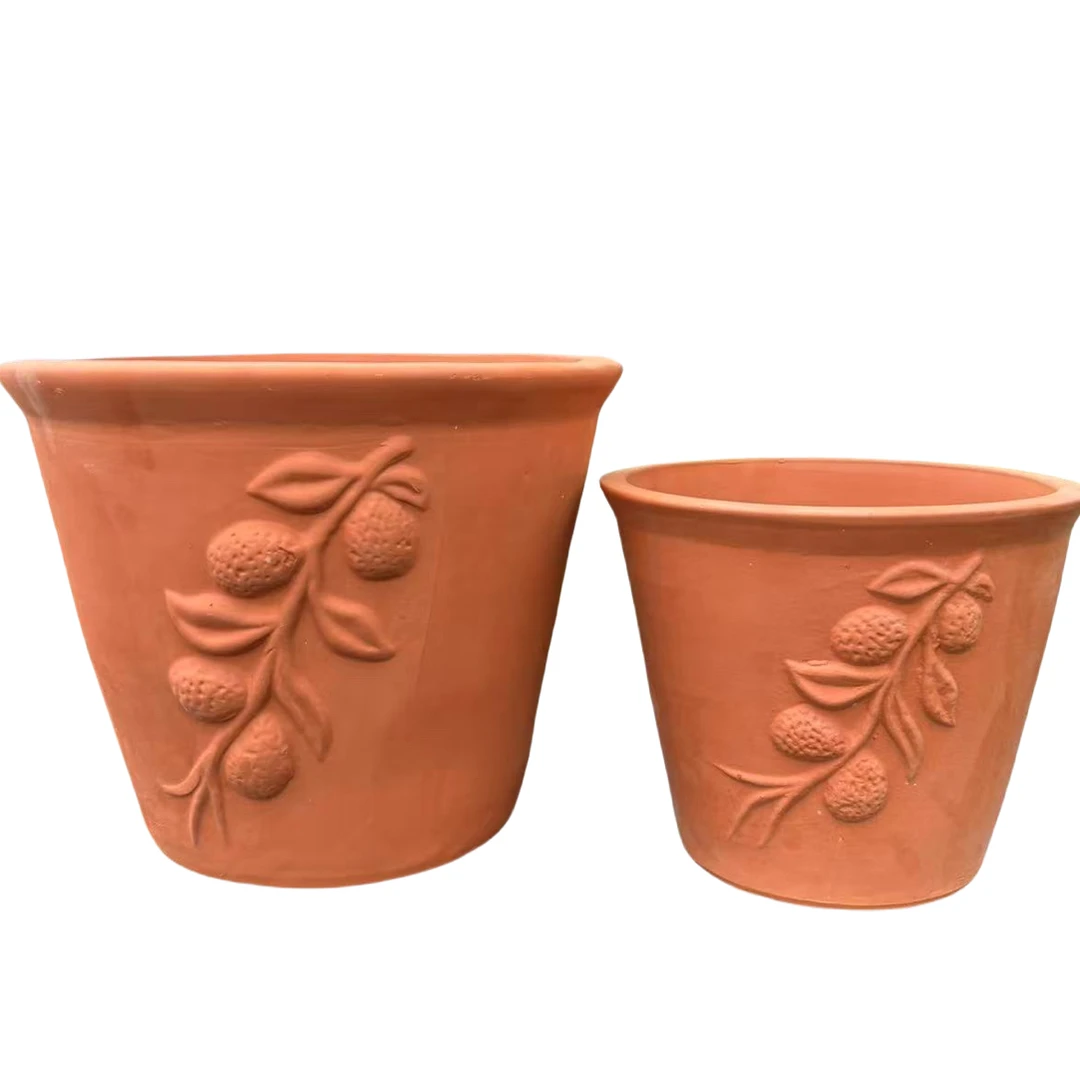 新款欧式户外多款花盆花园阳台红陶景观绿植花盆透气粗陶种植盆