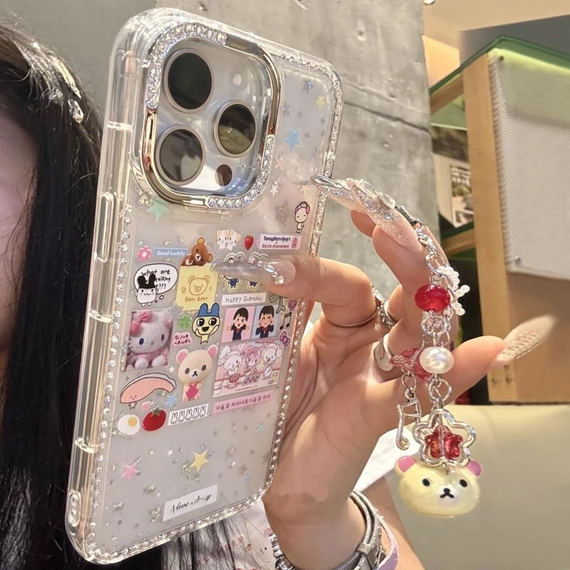 闪钻镭射小熊女孩猫咪星星适用苹果13promax手机壳iPhone14/15/16
