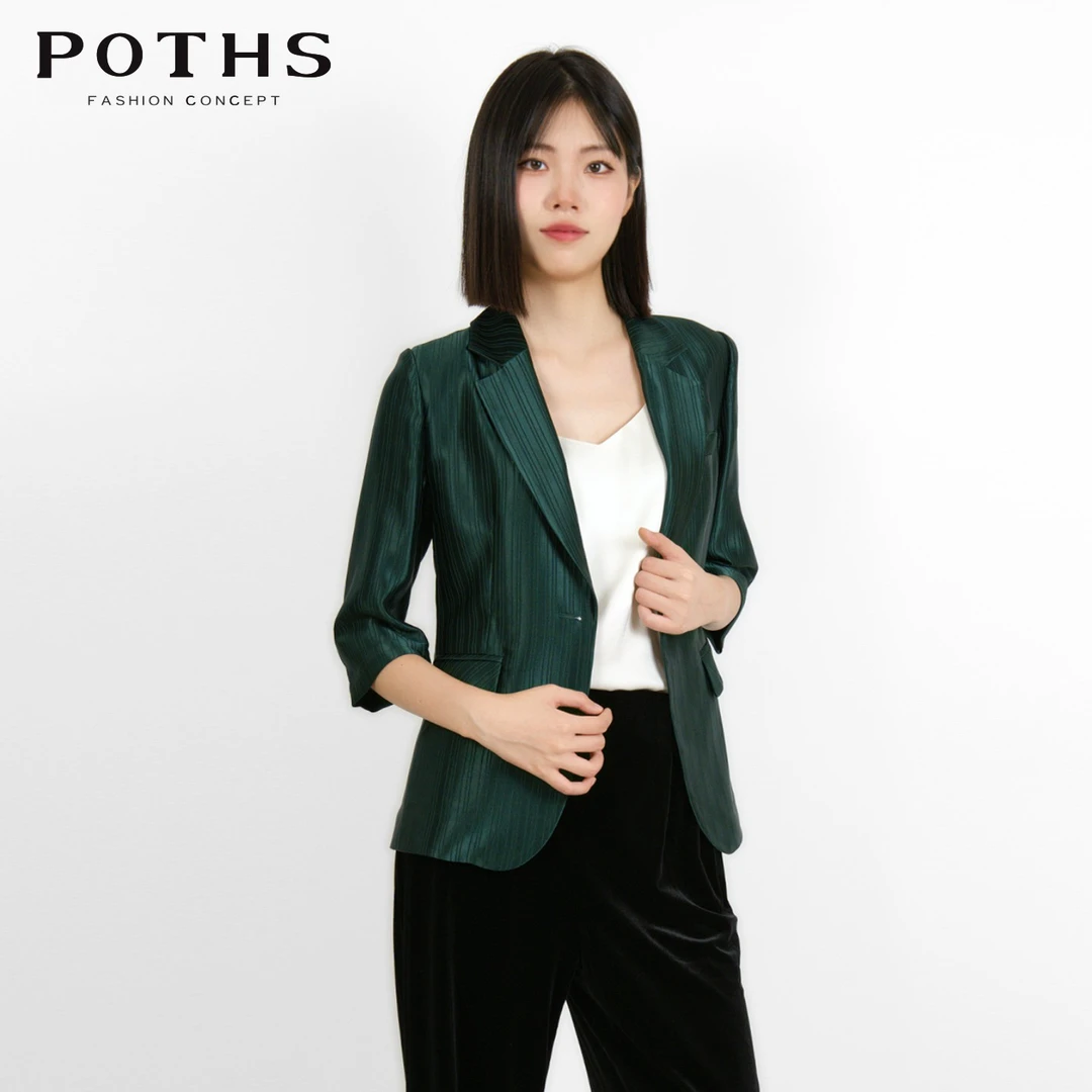 铂玺时尚气质西装外套女2025秋季新款高级感醋酸西服上衣85610046