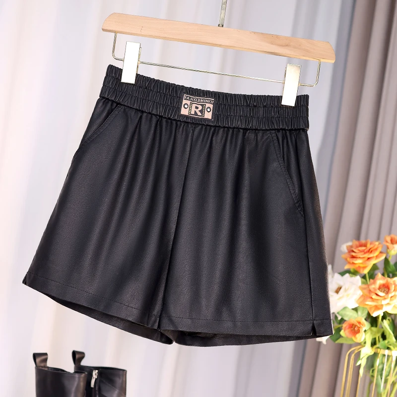 皮短裤女2025秋冬季新款高腰显瘦百搭pu皮裤阔腿松紧a字外穿靴裤