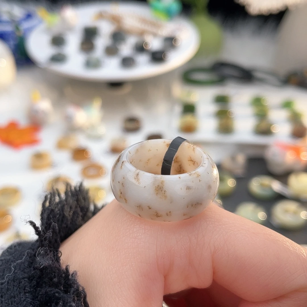 和田玉未镶嵌戒指k15桂花糕墩墩18.1mm