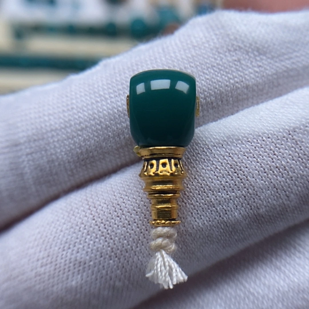 绿松石足金镶嵌珠宝奇石三通8mm