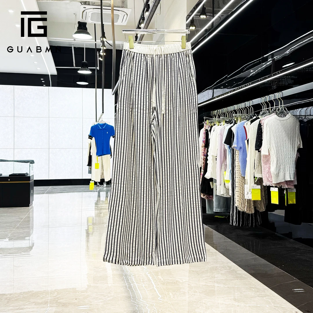GUABMN2025夏季新款抽绳松紧腰口袋休闲直筒裤阔腿裤夏日穿搭5299