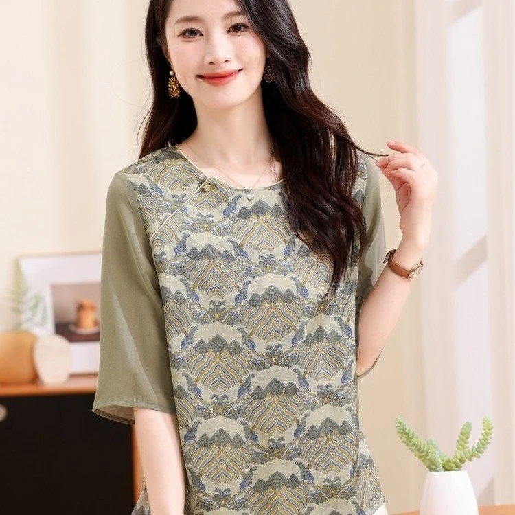 新中式国风暗纹提花缎面百搭时尚休闲上衣
