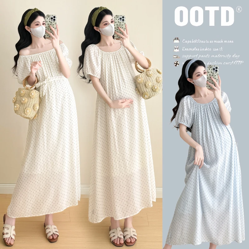 时髦孕妇装新款2025夏季新款韩版时尚宽松中长款网红款洋气连衣裙