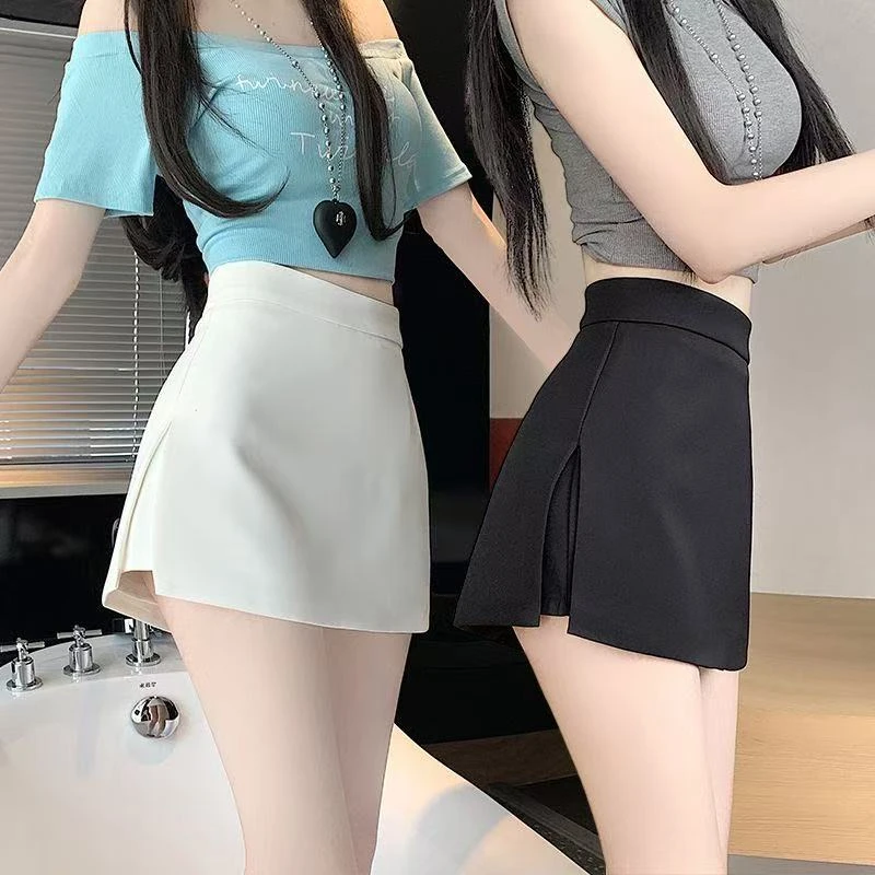 西装半身裙夏季2025新款高腰A字裙遮肉显瘦裤裙辣妹开叉超短裙裤
