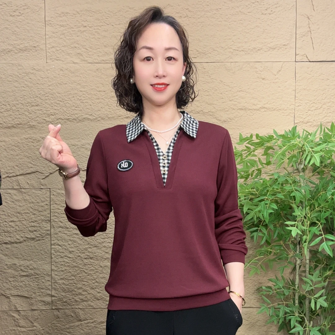 妈妈装秋装时尚流行小衫气质宽松女装欧若拉独特漂亮休闲长袖上衣