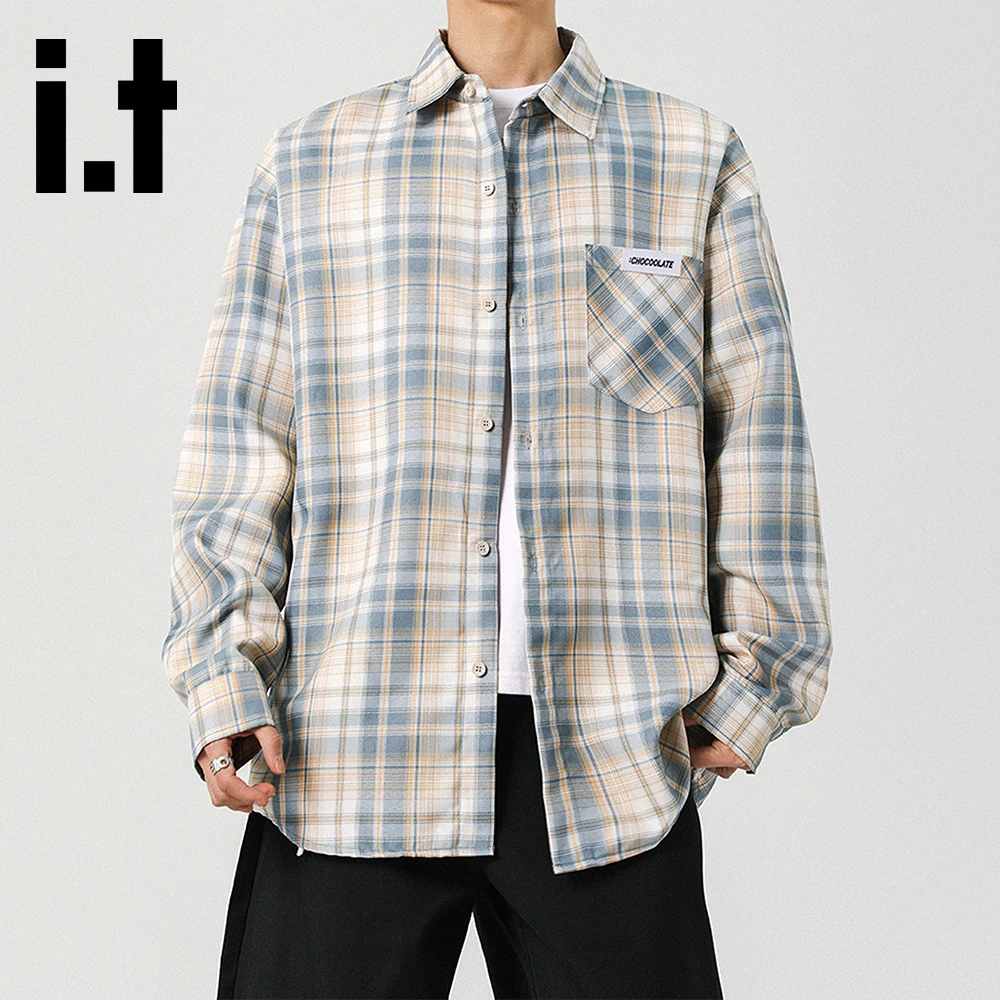 it:CHOCOOLATE高级感潮牌格子衬衣外套男士秋季新款美式休闲衬衫