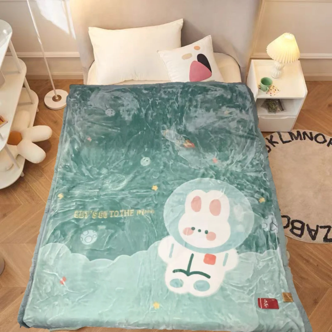150*200cm 蓝色宇航兔 双层 盖毯午睡毯多功能卧室加厚绒毛毯