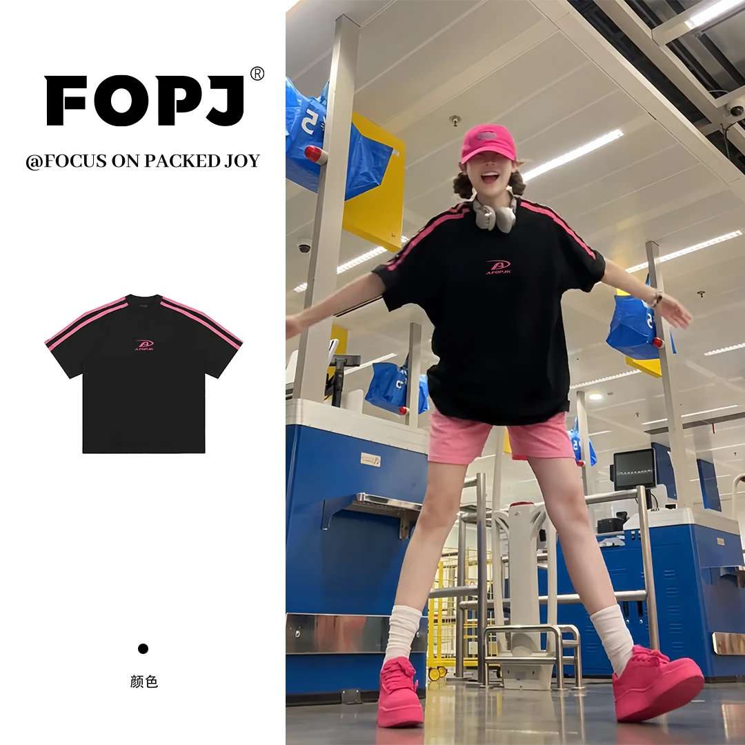 FOPJ重磅美式高街印花插肩短袖t恤女夏季oversize百搭圆领上衣潮