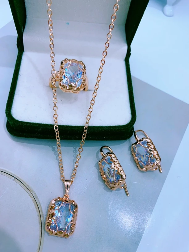 合金玻璃耳饰  白色方形三件套 218号