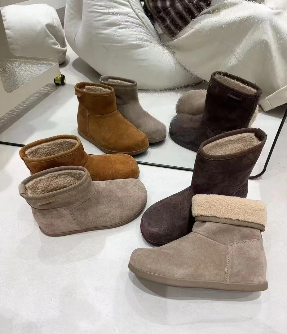 「逗留家」秀气雪地靴3厘米跟高真皮真毛