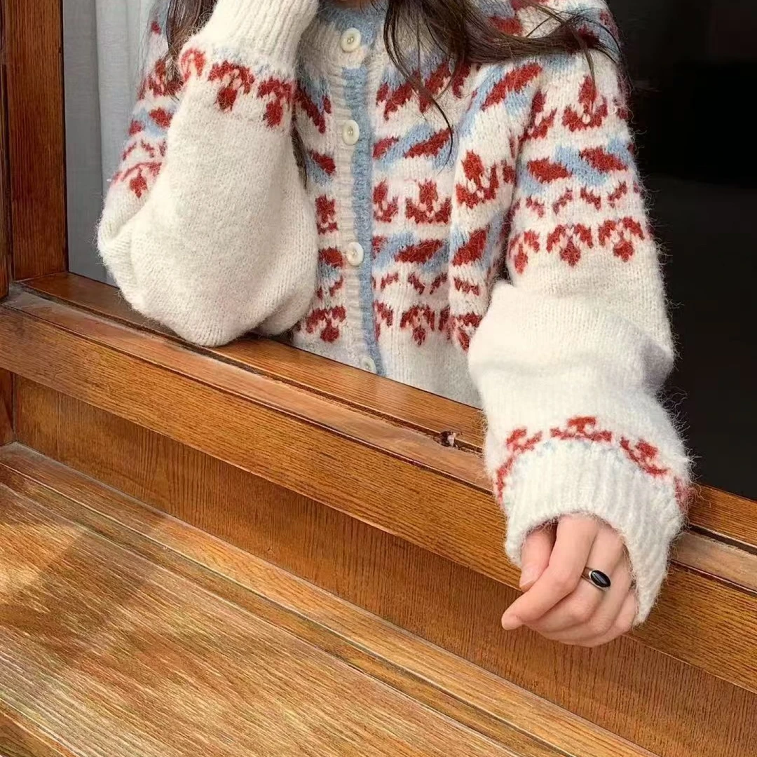 巨好看的早秋穿搭提花费尔岛复古毛衣女款秋冬针织衫开衫外套上衣