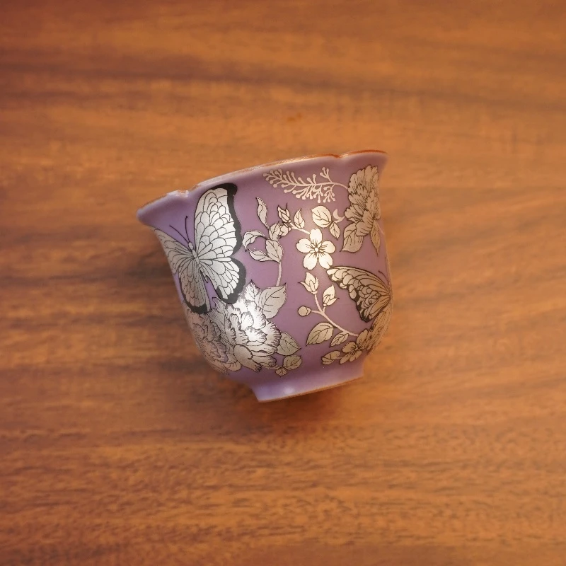 【蝶恋花·花口杯】开片养线鎏银纯手工陶瓷主人杯精美