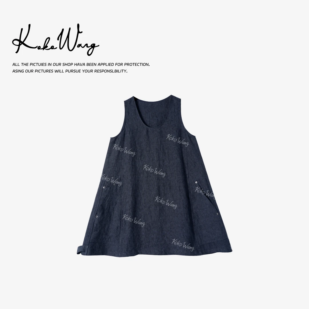 KOKO WANG春夏简约亚麻牛仔U领显瘦短款工装背心裙525705C17Q44-5