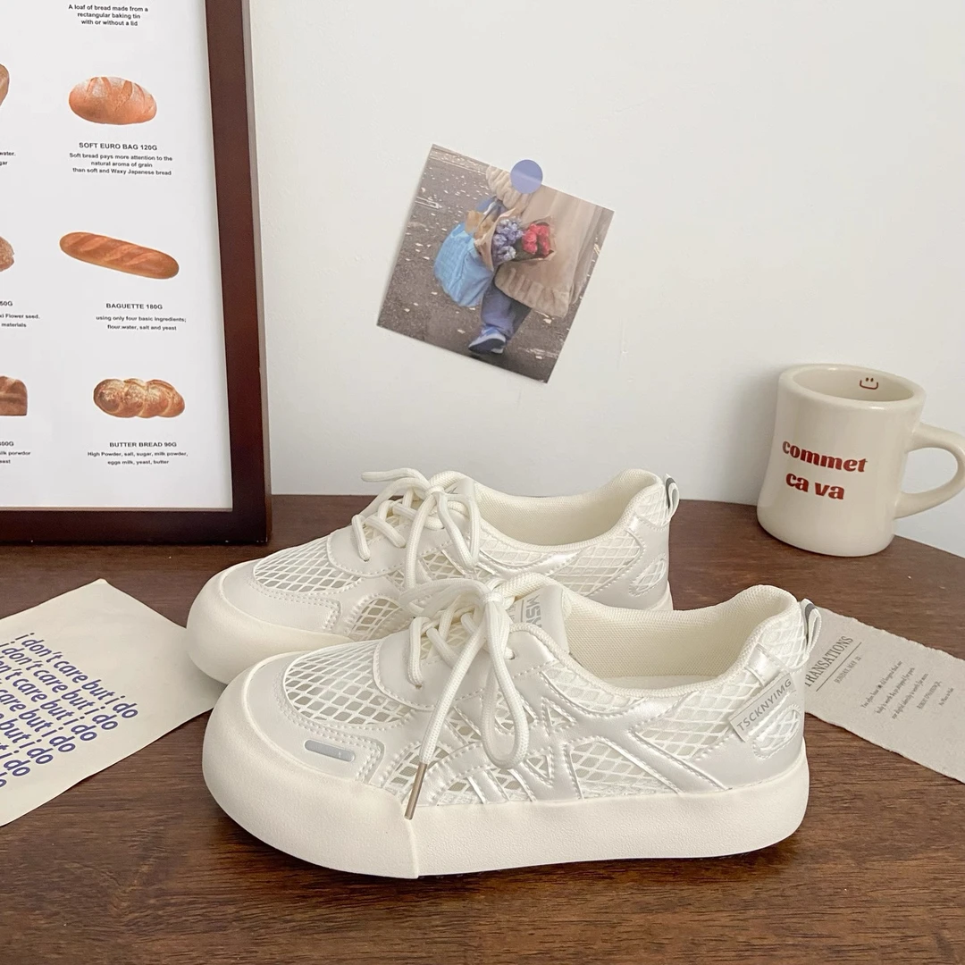 6664 奶油米德训透网厚底运动板鞋女夏季新款韩版低帮百搭小白鞋