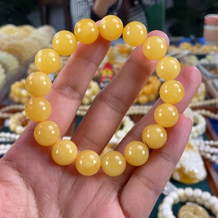 琥珀未镶嵌珠宝奇石12鸡油黄圆珠17.1