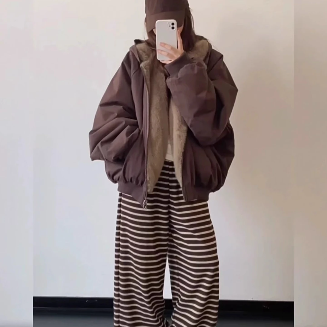 双面穿派克服2025年冬装新款棉服女皮草夹克座山雕慵懒感加厚外套