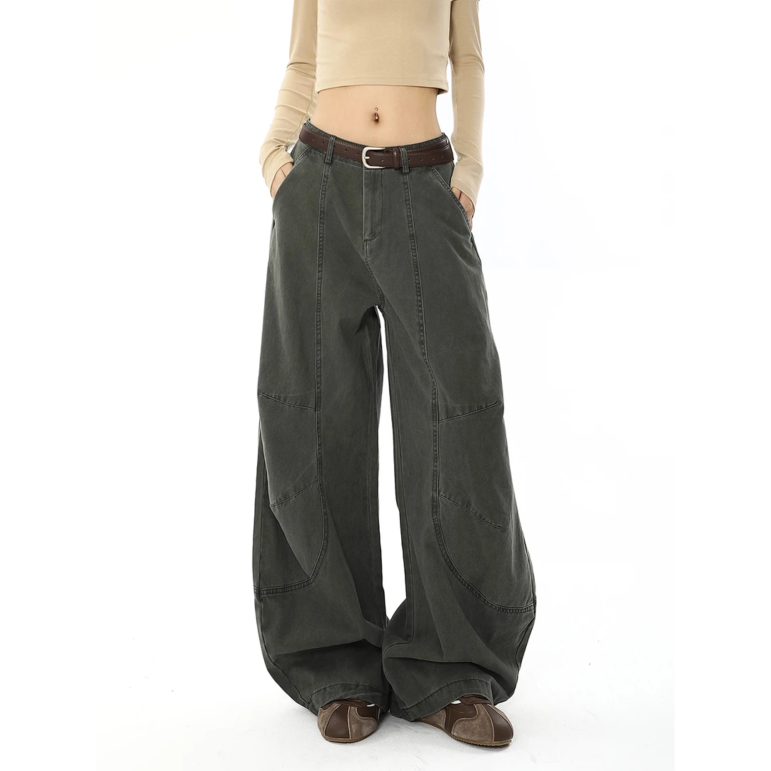 美式复古解构高级感工装弯刀裤女小众设计宽松休闲直筒阔腿裤子潮