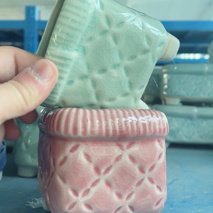 陶瓷7.5*7.5 半手工花盆默认微瑕