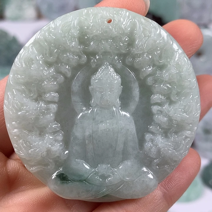 翡翠未镶嵌颈饰九龙大日如来两面工艺福利