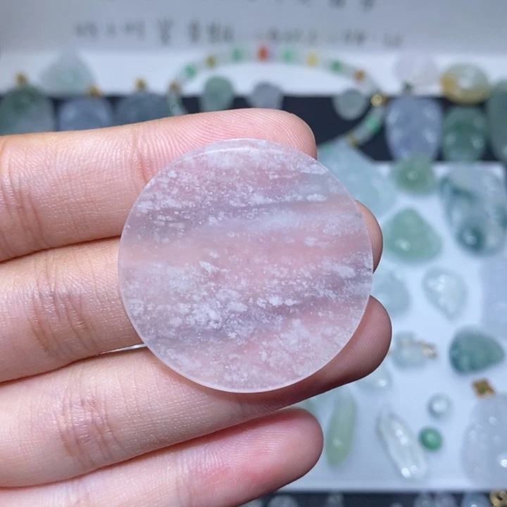 翡翠未镶嵌颈饰意镜棉圆牌