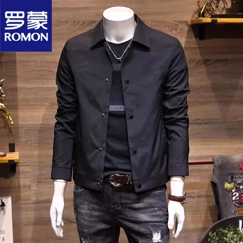 罗蒙春秋季翻领男士商务夹克外套时尚百搭休闲韩版潮流舒适上衣服