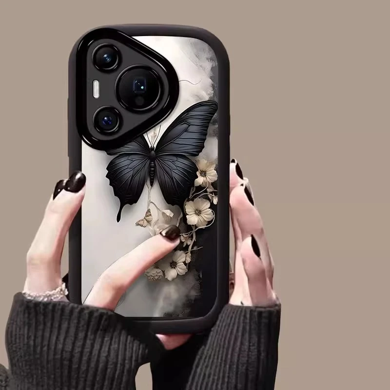 ins风黑色蝴蝶适用华为pura80手机壳新款60全包防摔70保护套硅胶