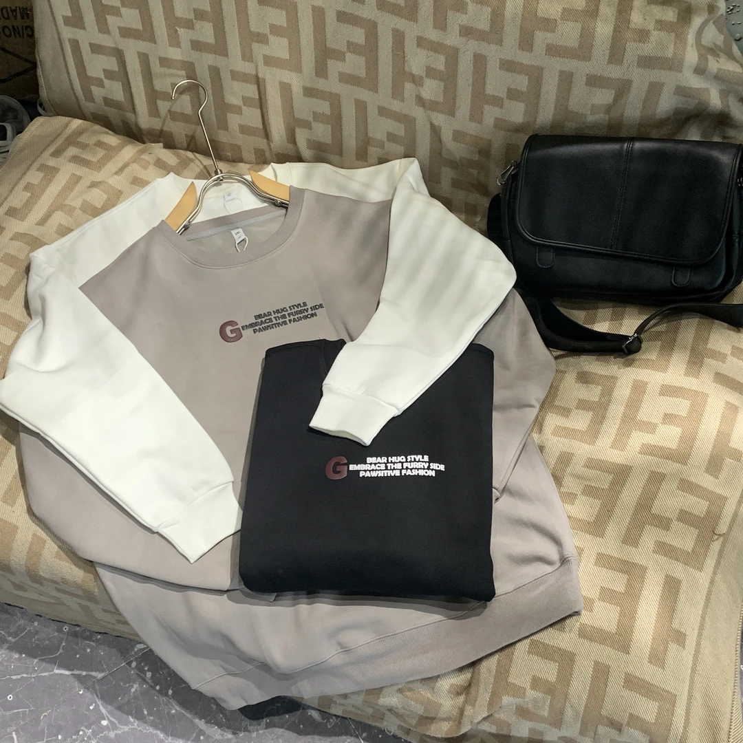 冬季微潮加绒加厚宽肩小领口宽松情侣卫衣