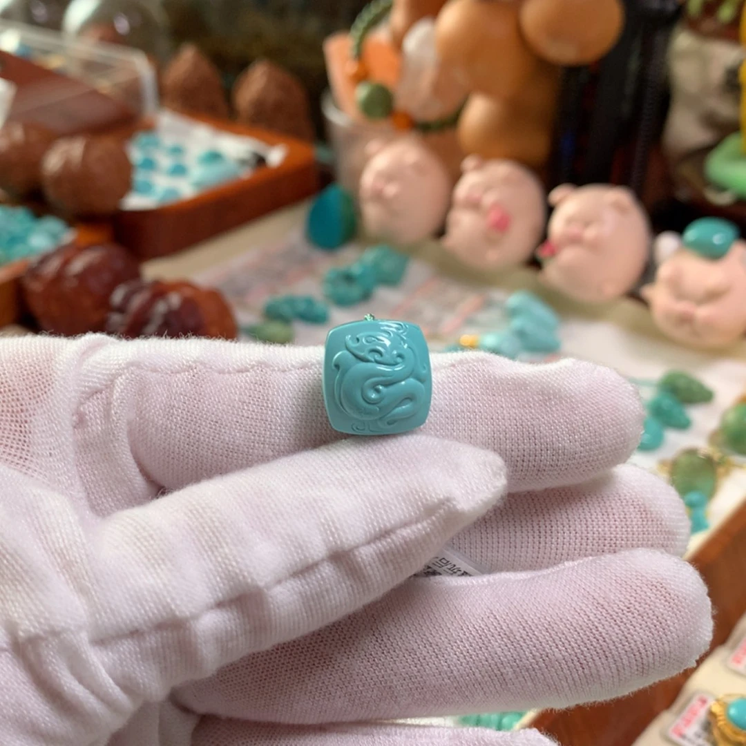 【闪购商品】绿松石未镶嵌13.5mm2.46克瓷釉级半玉化龙凤牌@****生