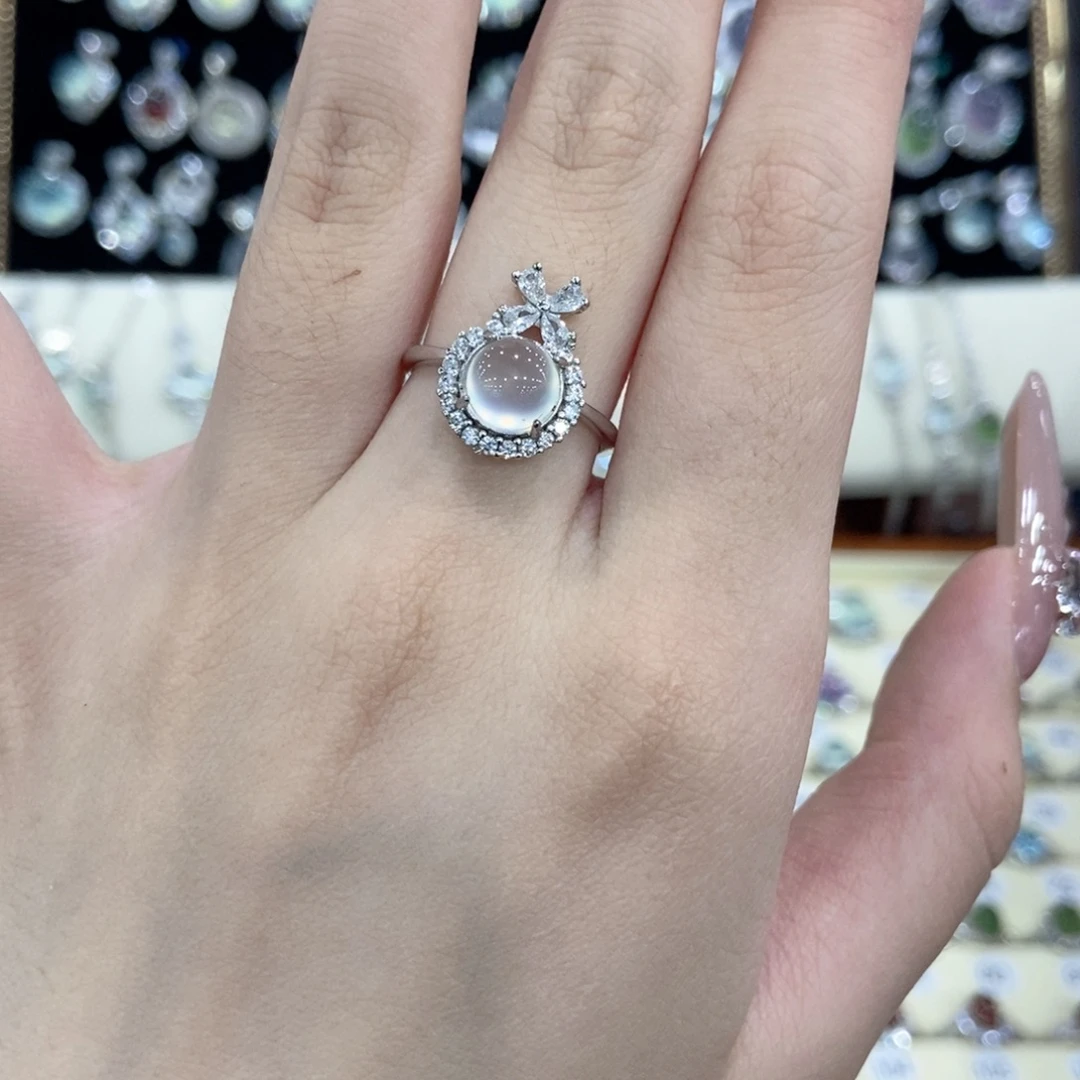 蛇纹石玉银S925镶嵌戒指