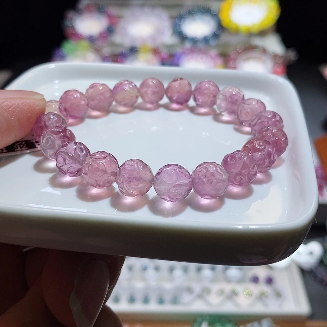 萤石手链未镶嵌蜜桃粉祥云10mm