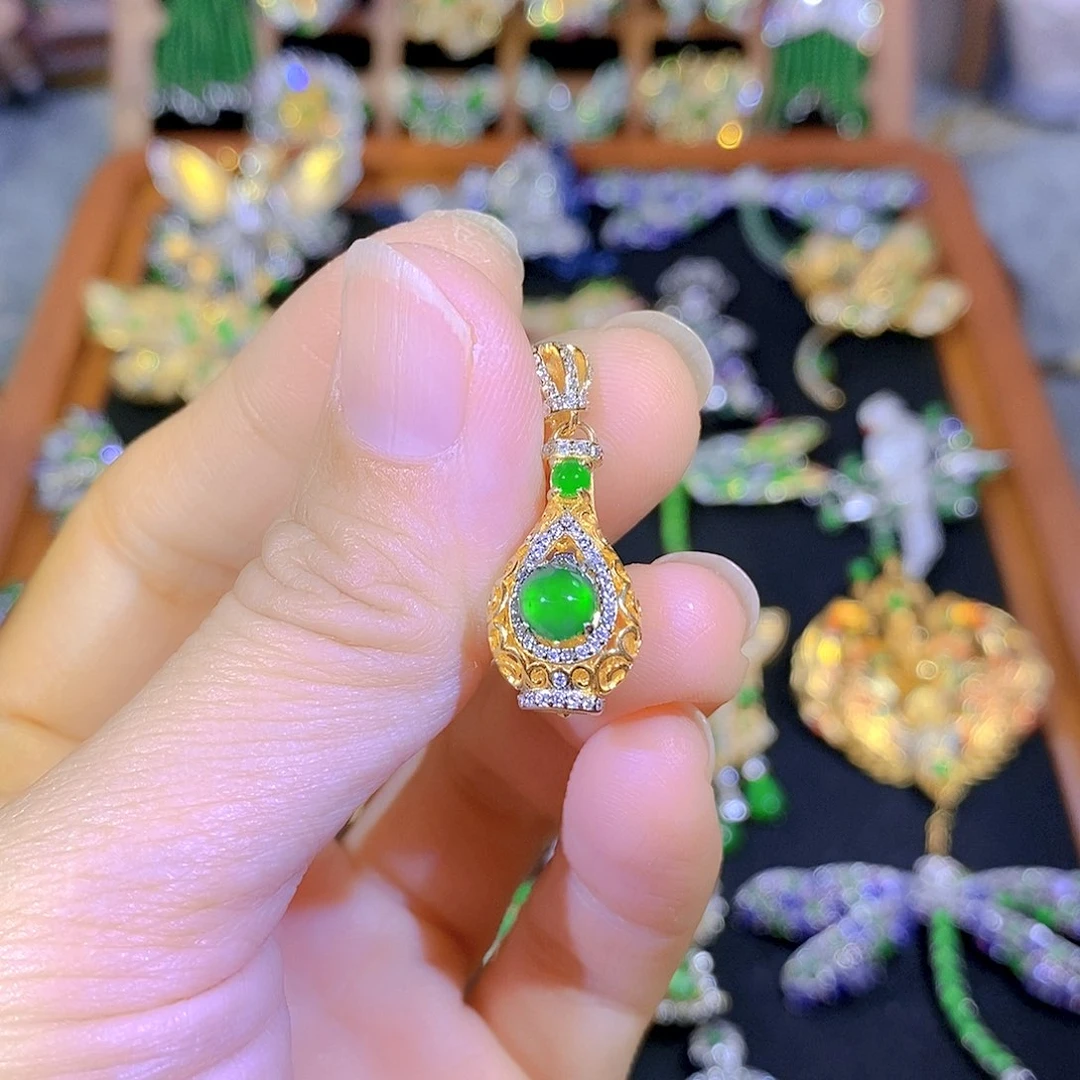 吊坠(不含链)银S925镶嵌翡翠