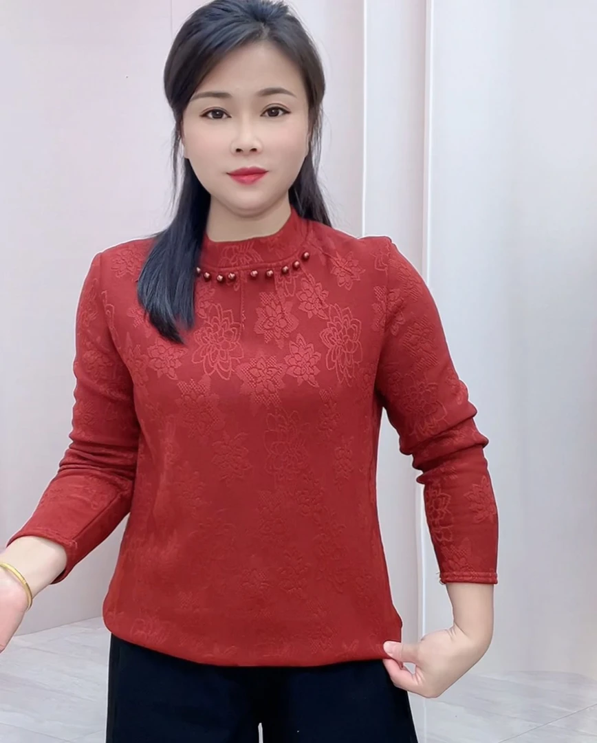 【加绒加厚】新款时尚洋气百搭宽松显瘦气质女士打底上衣保暖提花