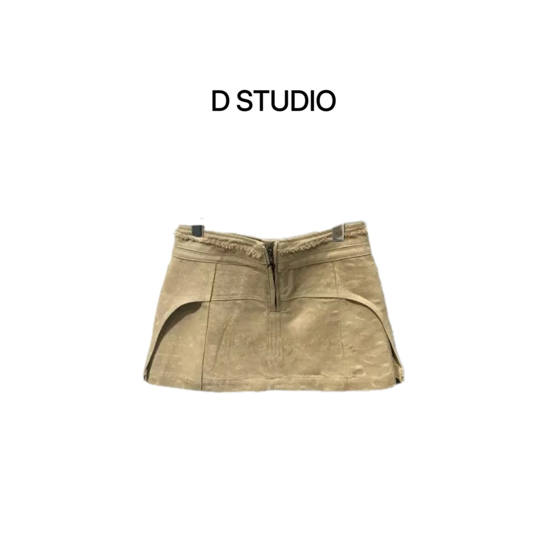 D STUDIO 卡其色解构毛边短裙 D2662
