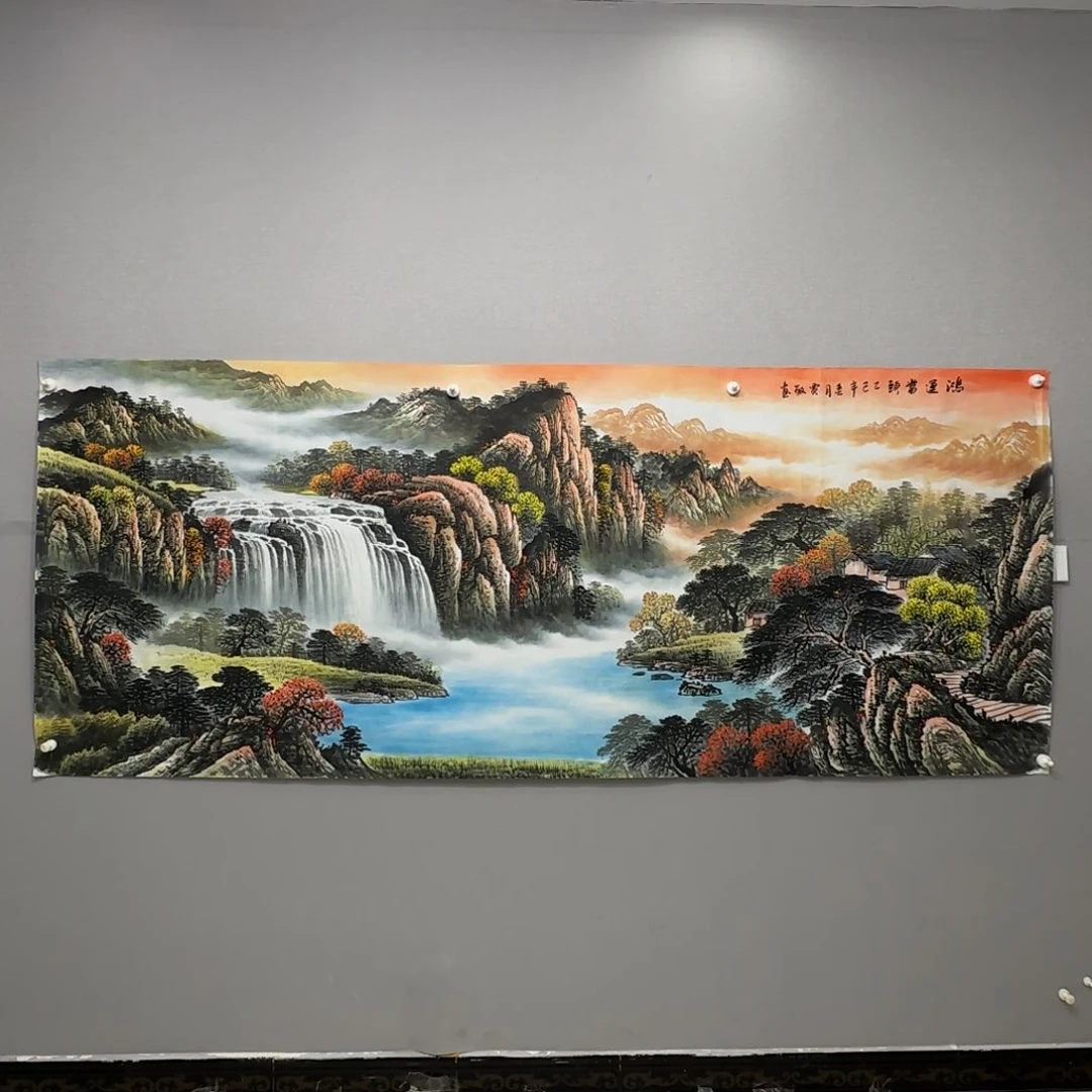 国画横幅八尺精品红山水贾敏