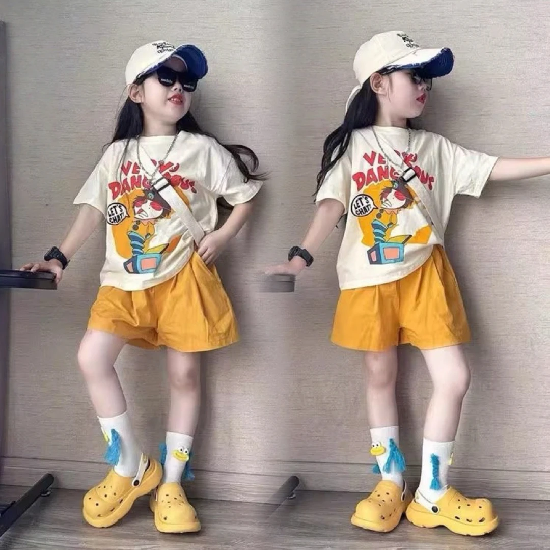 MUMUWU女童夏季套装2025新款女孩薄款休闲短裤夏装短袖T恤两件套