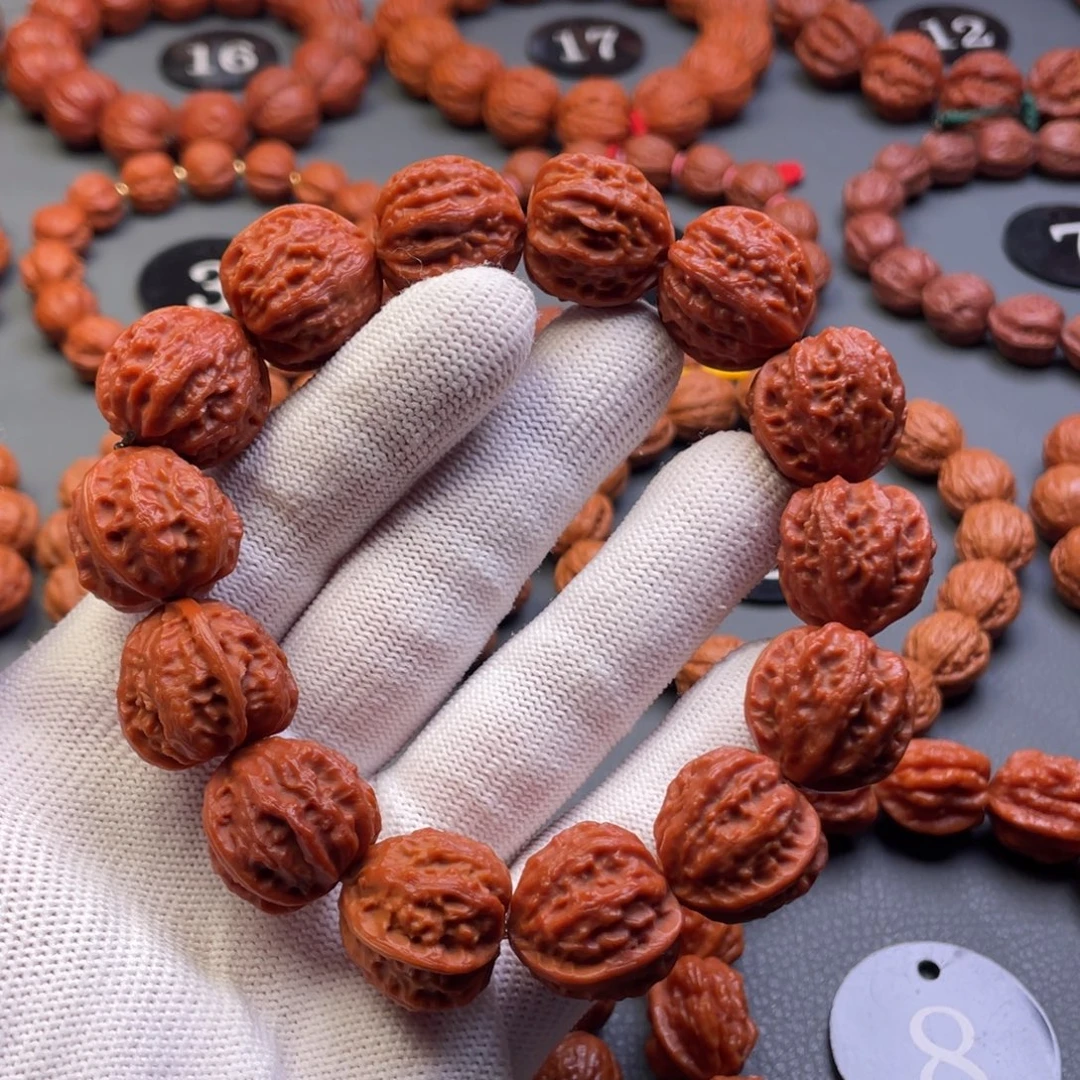 文玩核桃手串野生核桃火焰纹京八棱手串