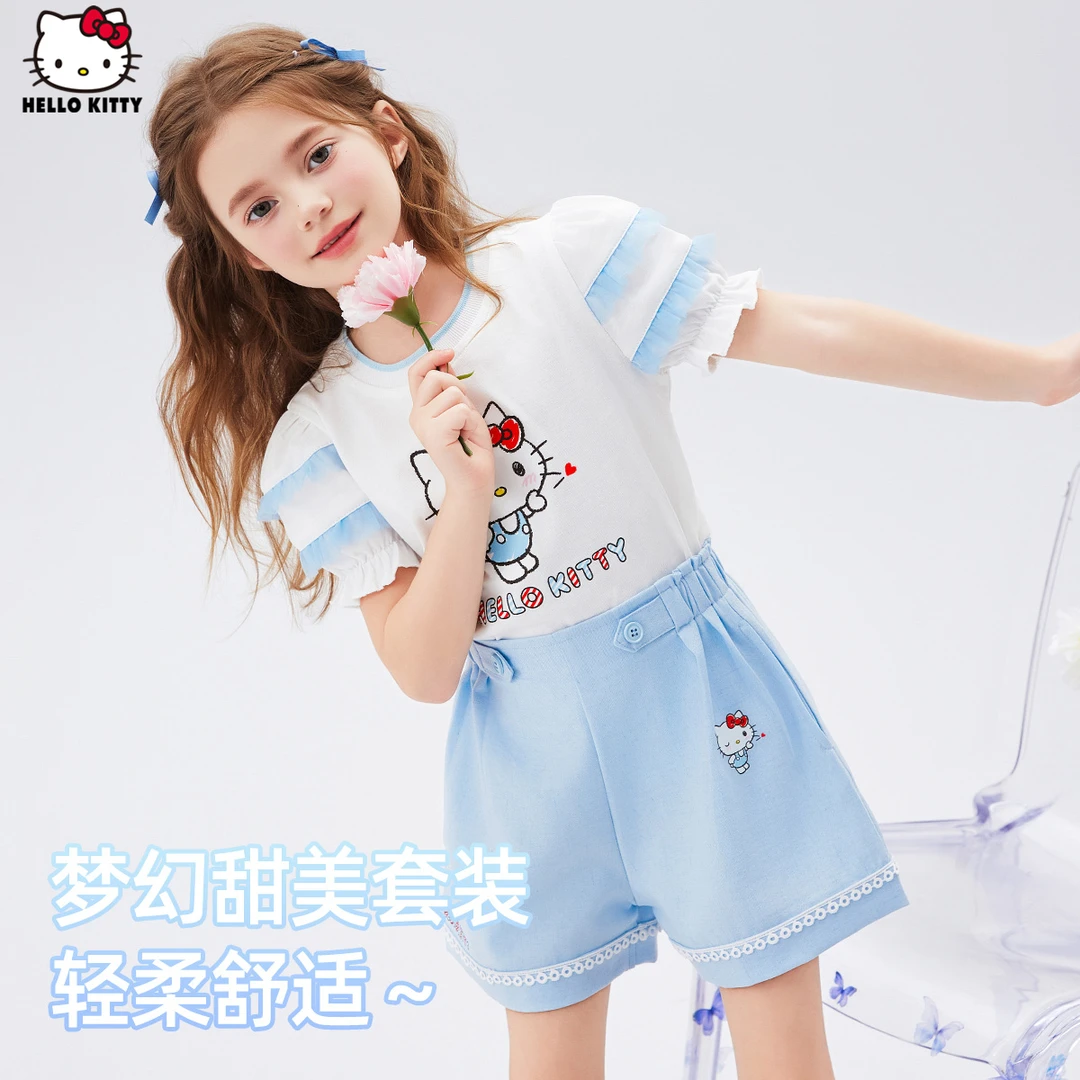 女童夏季卡通印花两件套2025夏新款甜美元气中大童套夏装