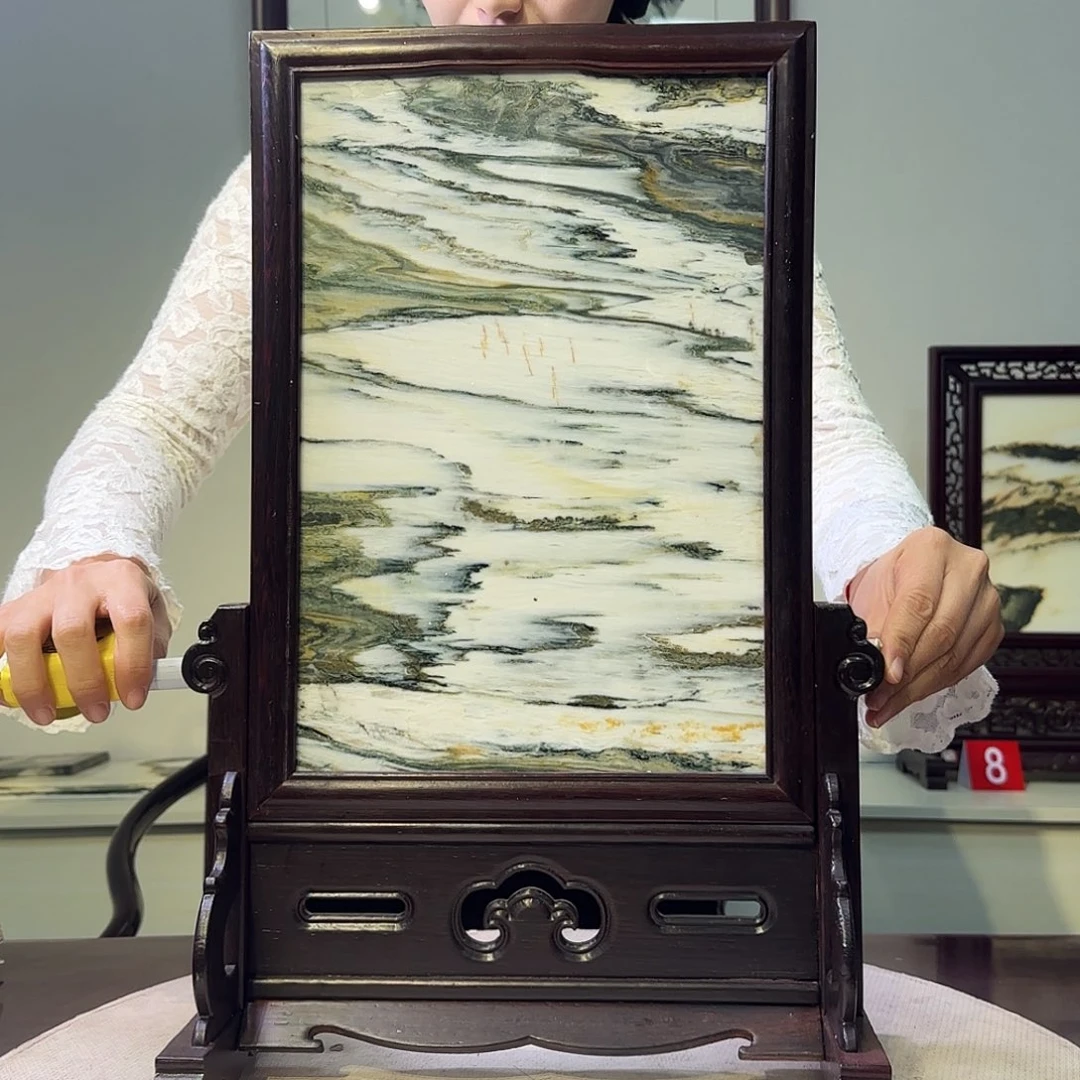 石材天然大理石画屏风摆件35×52