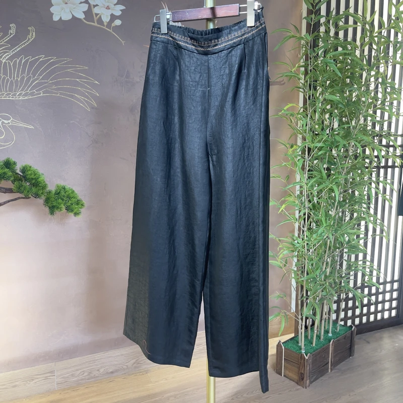 青娘子香云纱-老料龟裂纹宽松直筒裤51335